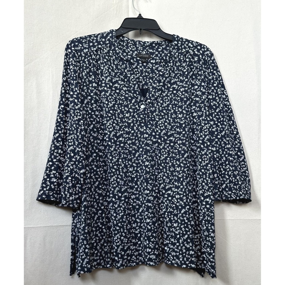 J Jill Wearever Modest Dark Cottagecore Ditsy Floral Jersey Tunic Sz. M Stretchy